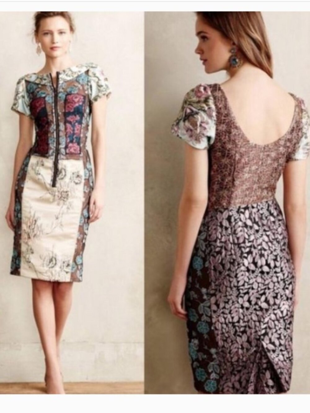 Byron Lars Beguile Pieced Brocade Dress Floral Embroidered Anthropologie Size 2